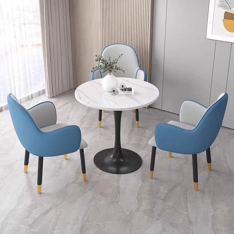 洽谈桌椅组合小户型餐桌椅子公司办公室休息区接待会客圆形岩板桌
