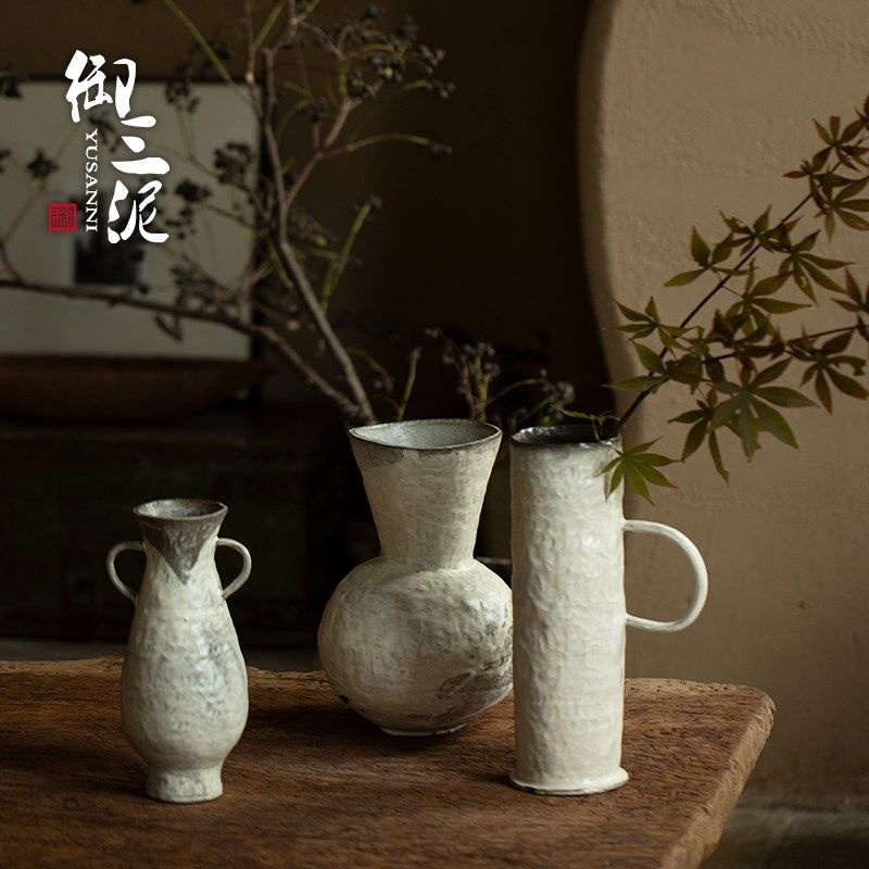 御三泥级感手工陶罐侘寂风干瓶客厅玄关插养鲜装饰