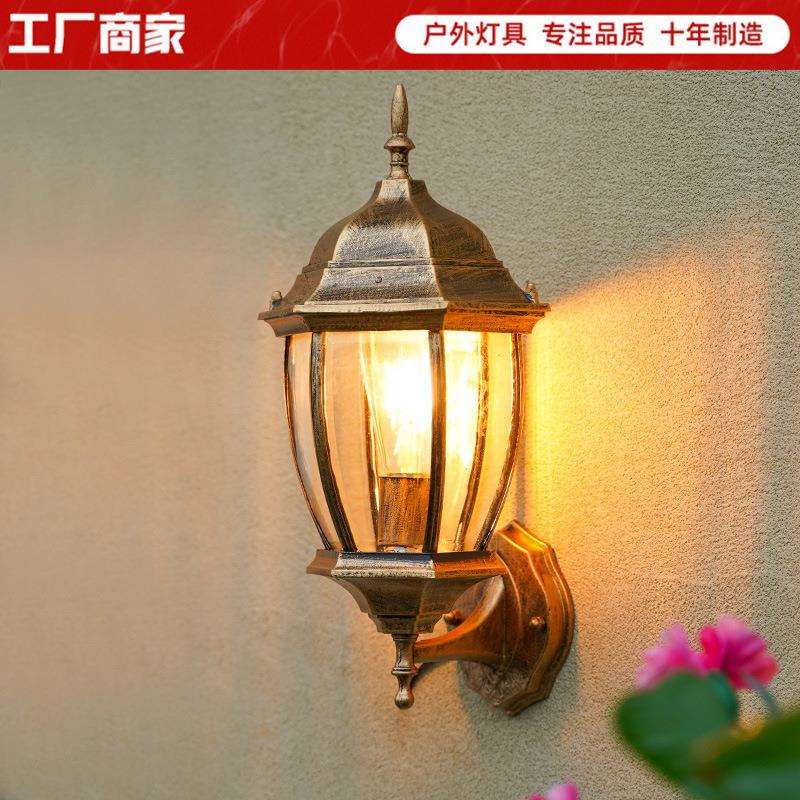 户外防水欧式复古花园别墅景观装饰大门灯弯六角室外墙灯LED壁灯