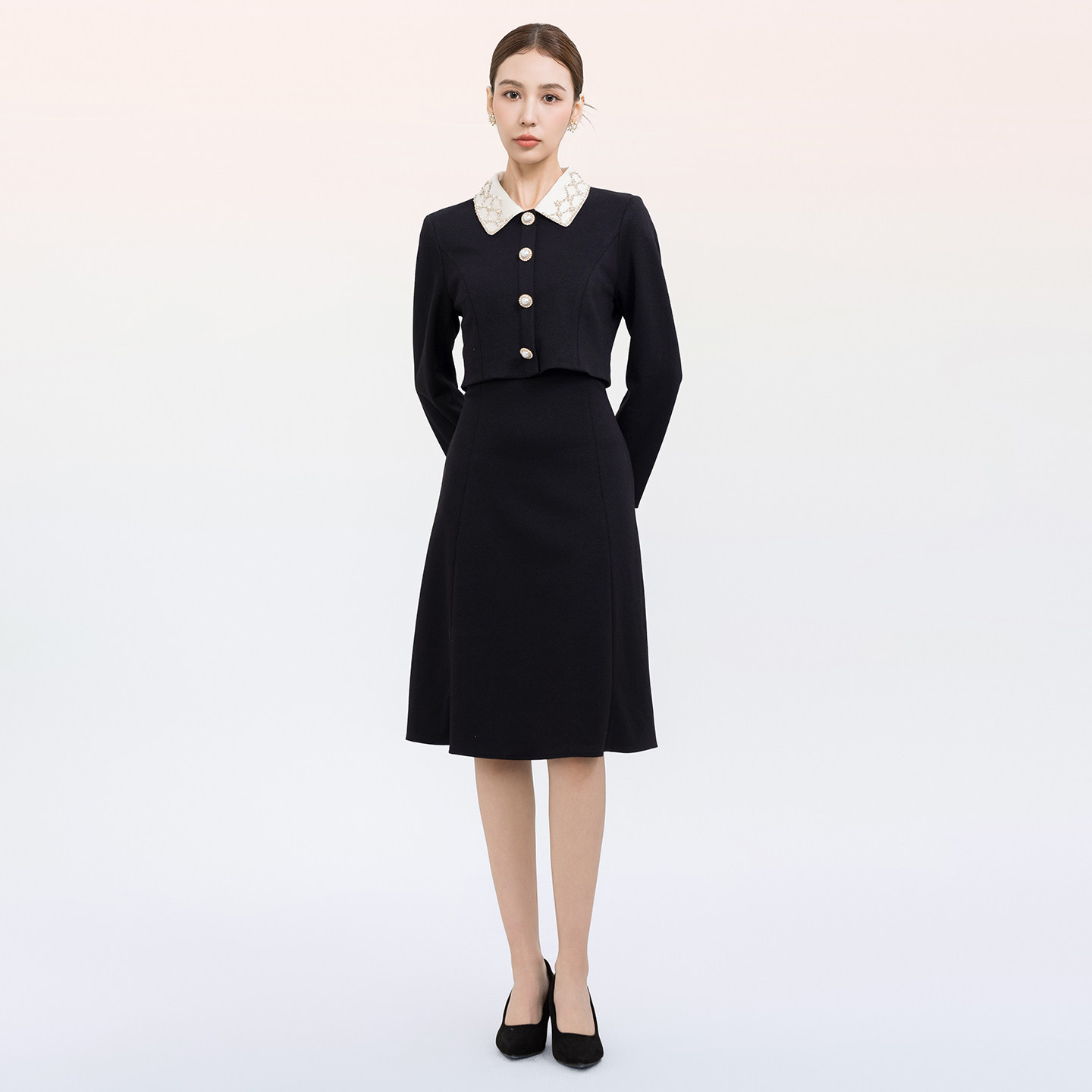 拉蒂寇资商场同款冬春款假两件香风气质连衣裙黑宴会大方得体绝美,女装/女士精品,连衣裙,淘宝优惠券,粉丝福利购,淘宝优惠卷