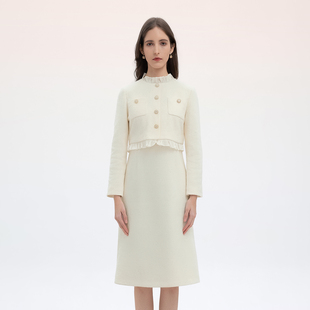 宴会中长裙 新款 羊毛拉蒂寇资 名媛优雅香风假两件连衣裙2026春季