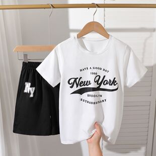 男女童夏季套装2025新款洋气时髦短袖T恤中大童休闲运动两件套