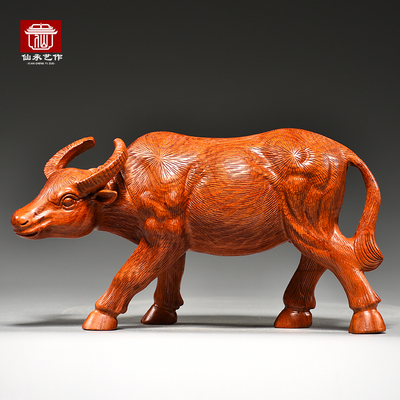 梨木雕牛牛气冲天实木水牛工艺品十二生肖动物客厅业送礼