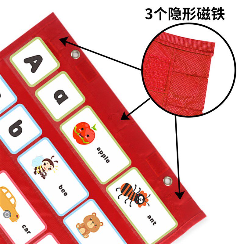 幼儿园课堂教具英语单词教学挂袋含磁铁识字卡片墙挂儿童早教启蒙