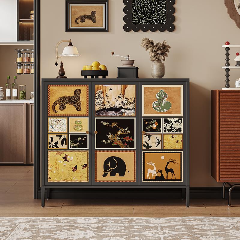 法式钢制餐边柜茶水新款客厅家用铁艺中古风储物矮柜收纳置物柜子