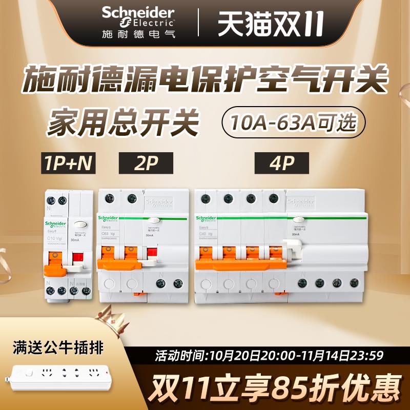 断路器空气开关 Easy9 家用空开总开关 2P63A带漏电保护器