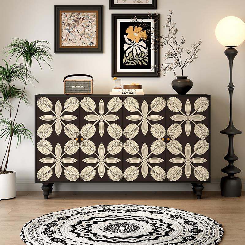 实木法式复古玄关柜彩绘定制餐边柜客厅卧室收纳柜酒店民宿储物柜