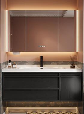 安苒卫浴黑色陶瓷一体盆浴室柜洗手盆卫生间洗手盆柜洗脸盆洗漱台