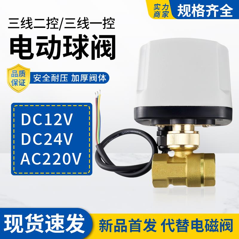 304不锈钢电动球阀220v防水三线两控12v24v二通阀门出水开关DN15