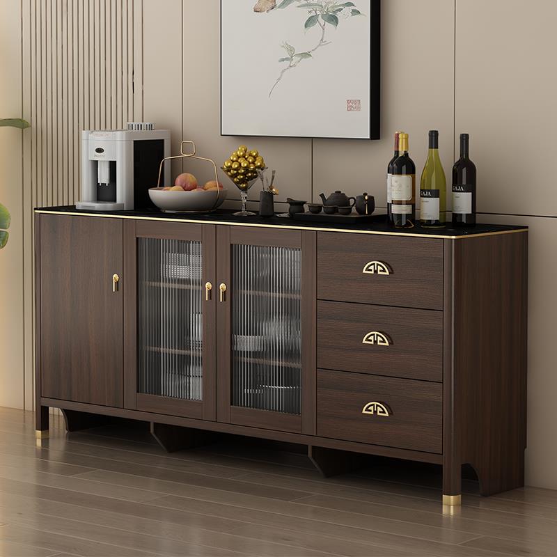 新中式实木餐边柜酒柜一体靠墙岩板简约茶水柜厨房置物柜子储物柜