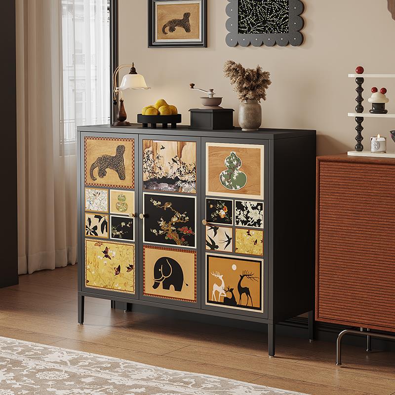 中古风铁艺钢制餐边柜客厅茶水新款置物柜厨房家用收纳矮储物柜子