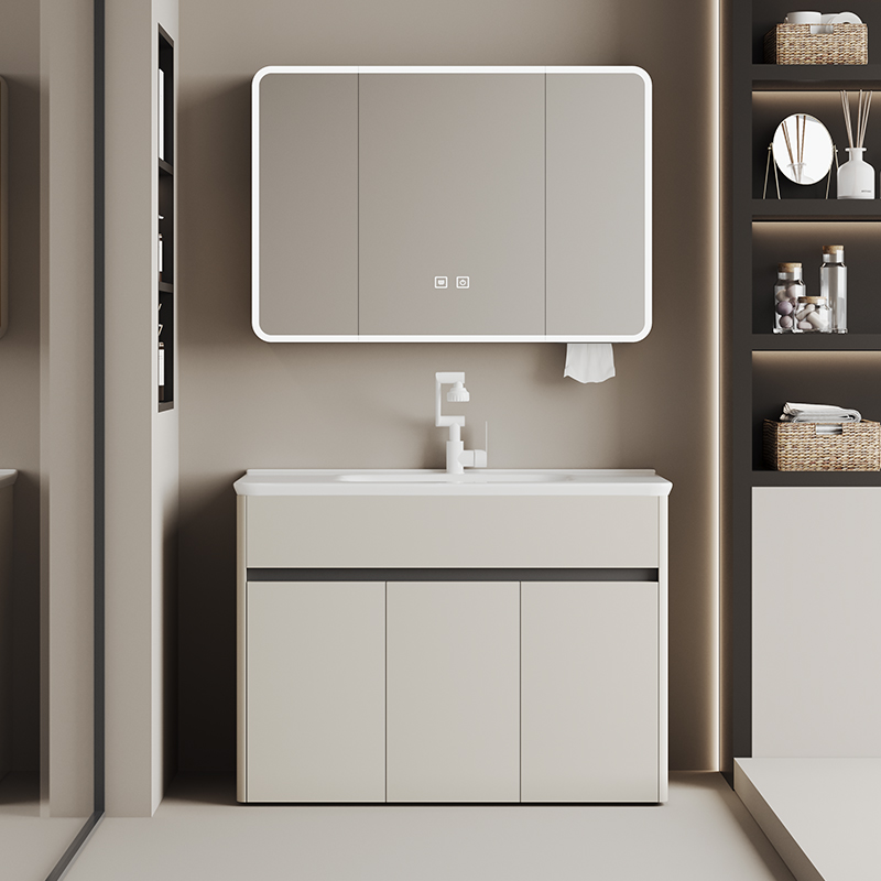 法恩莎奶油风落地一体浴室柜组合