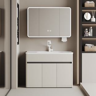 法恩莎奶油风落地浴室柜组合陶瓷一体盆卫生间洗手洗脸盆柜洗漱台
