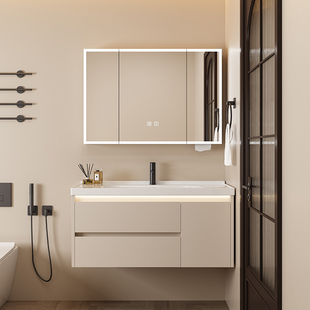 法恩莎奶油风浴室柜陶瓷一体盆智能卫生间洗漱台洗手洗脸盆柜组合