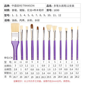 中盛画材多笔狼毫尼龙油画丙烯水粉扇形笔手绘水彩画笔支