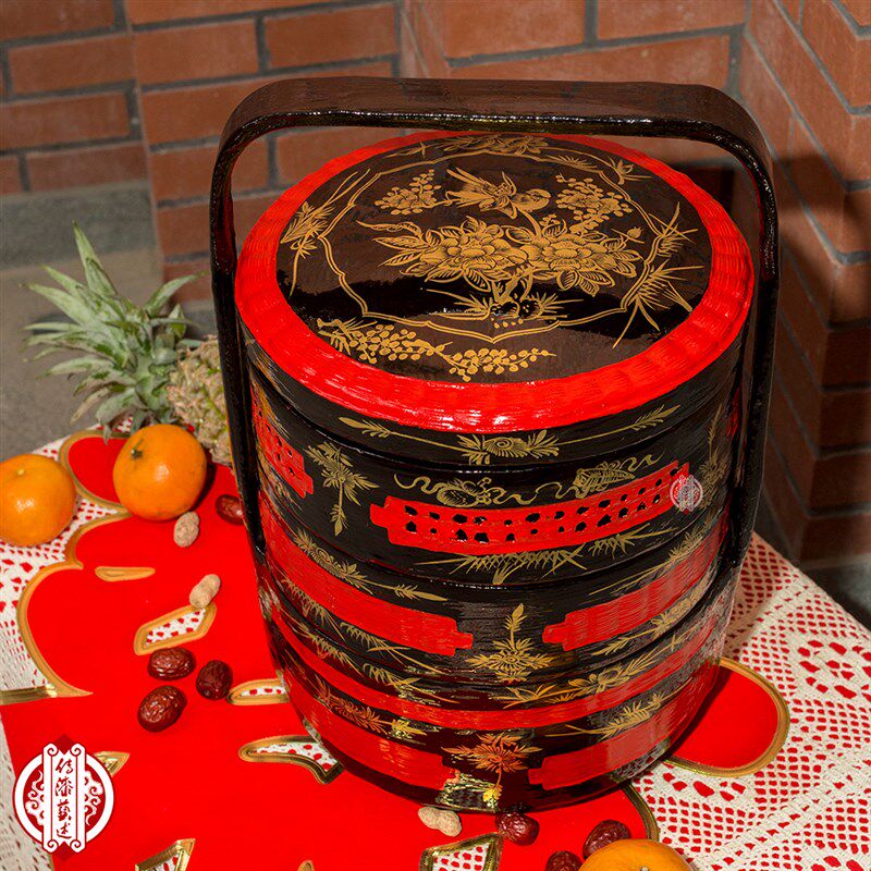 永春漆篮传漆艺述手工手绘鸟图大漆竹编婚嫁饰品篮烧香篮拜拜篮