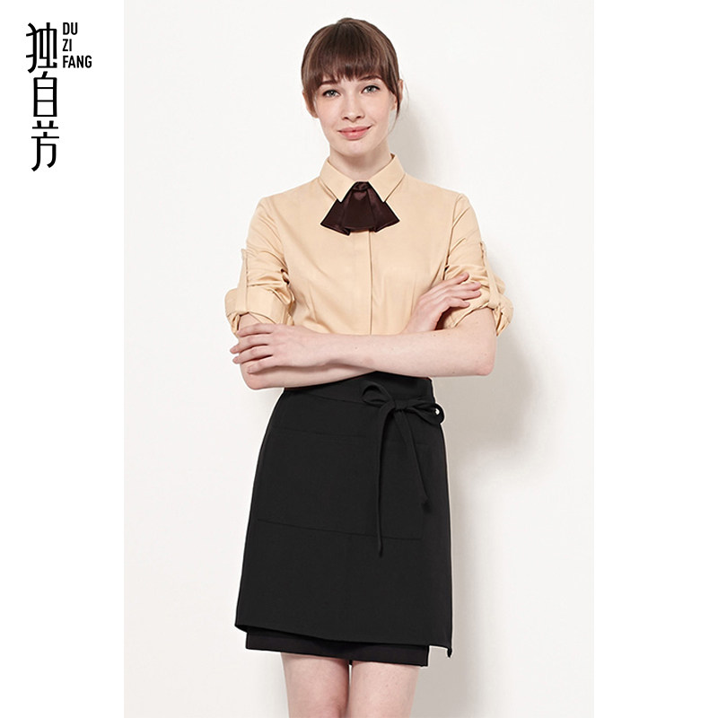 独自芳韩纯色餐饮酒店服务员奶茶店工作服短款围裙印字
