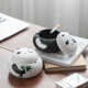 国潮熊猫陶瓷烟灰缸防风防飞灰带盖子客厅茶桌办公室烟缸礼品