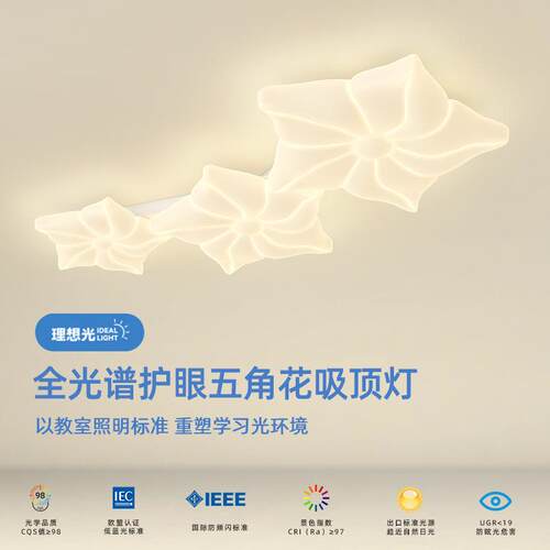 客厅灯奶油风北欧极简艺术五角花灯温馨全光谱护眼房间卧室吸顶灯