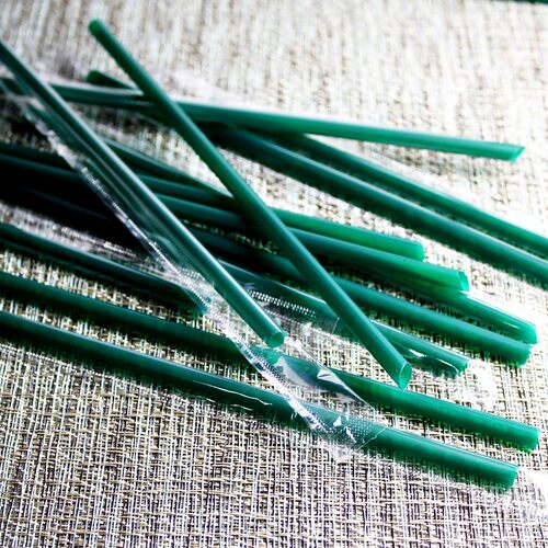 墨绿色次性尖细吸管独立膜包冰咖啡奶茶冰沙塑料直吸管