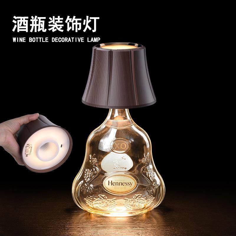 亚马逊酒瓶装饰灯可调光仿木纹宽口瓶子盖灯可充电酒吧瓶身氛围灯
