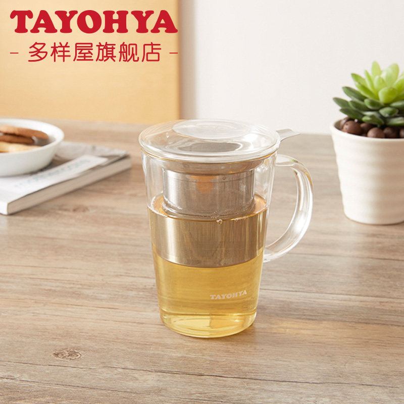 多样屋绿茶水杯带盖茶隔过泡茶杯子耐热茶杯马杯办公杯