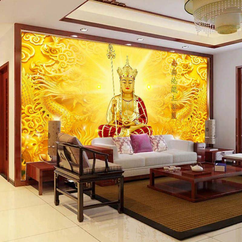 地藏王菩萨装饰墙纸背景墙布佛龛佛堂壁画背景布供奉装修壁纸