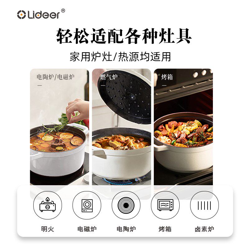 立德尔珐琅锅炖盅铸铁汤锅焖烧锅生铁电磁炉焖饭锅汤锅