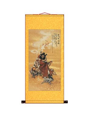 钟馗画像神像挂画玄关国画赐福招财画像绢布镇 宅已装裱卷轴画