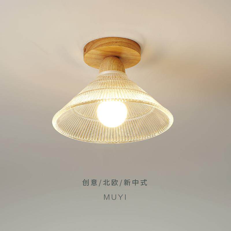 过道灯走廊灯网红入户玄关木艺灯北欧原木风阳台玻璃吸顶灯具