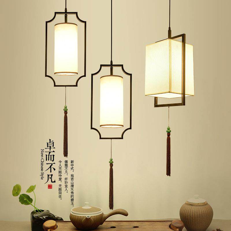 现代新中式床头吊灯简约铁艺餐厅酒店工程别墅庭院茶楼布艺过道灯