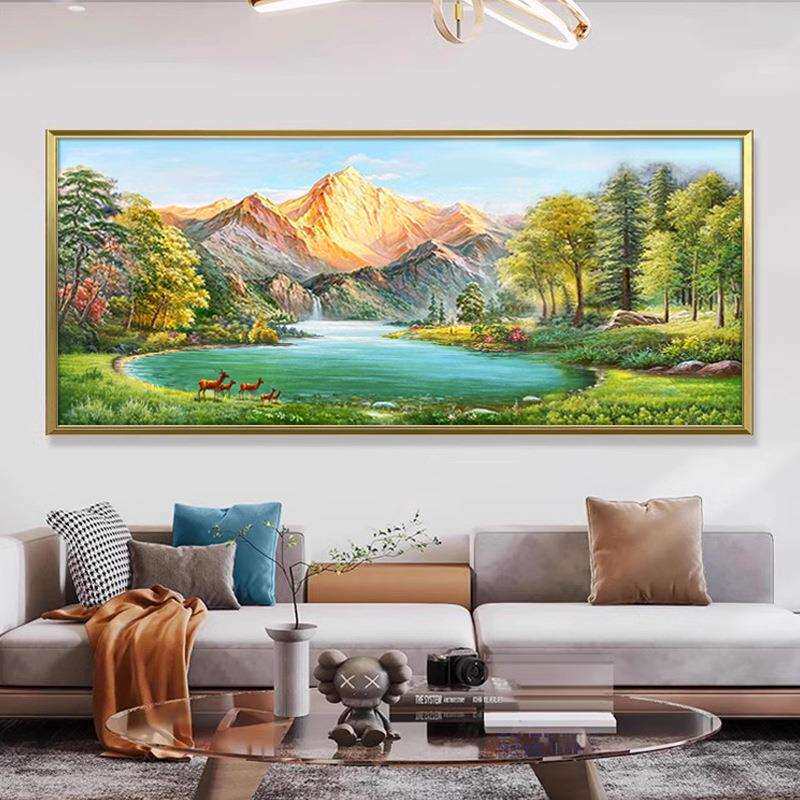 客厅装饰画纯手绘油画风景山水风水装饰画简约欧美式金山聚宝盆画