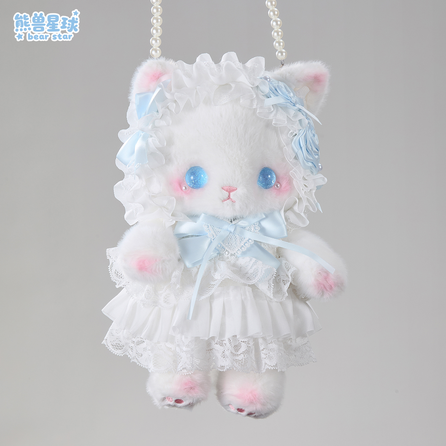 熊兽星球 猫咪玩偶包 蓝色手作玩偶包Lolita斜跨双肩手提蝴蝶结