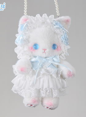 熊兽星球 猫咪玩偶包 蓝色手作玩偶包Lolita斜跨双肩手提蝴蝶结