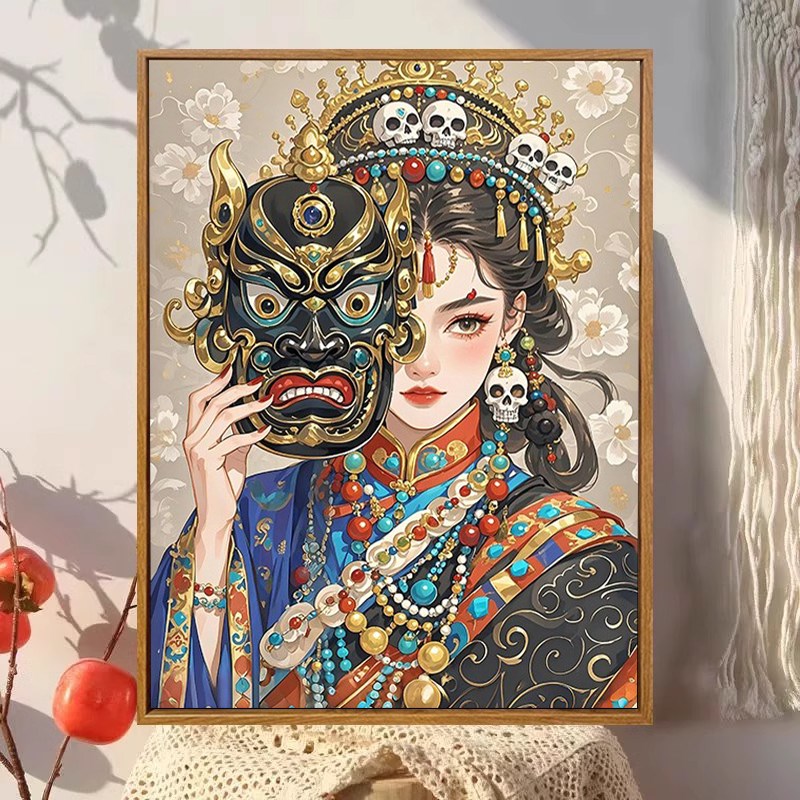 唐卡手绘油画手工填色填充敦煌客厅丙烯油彩画
