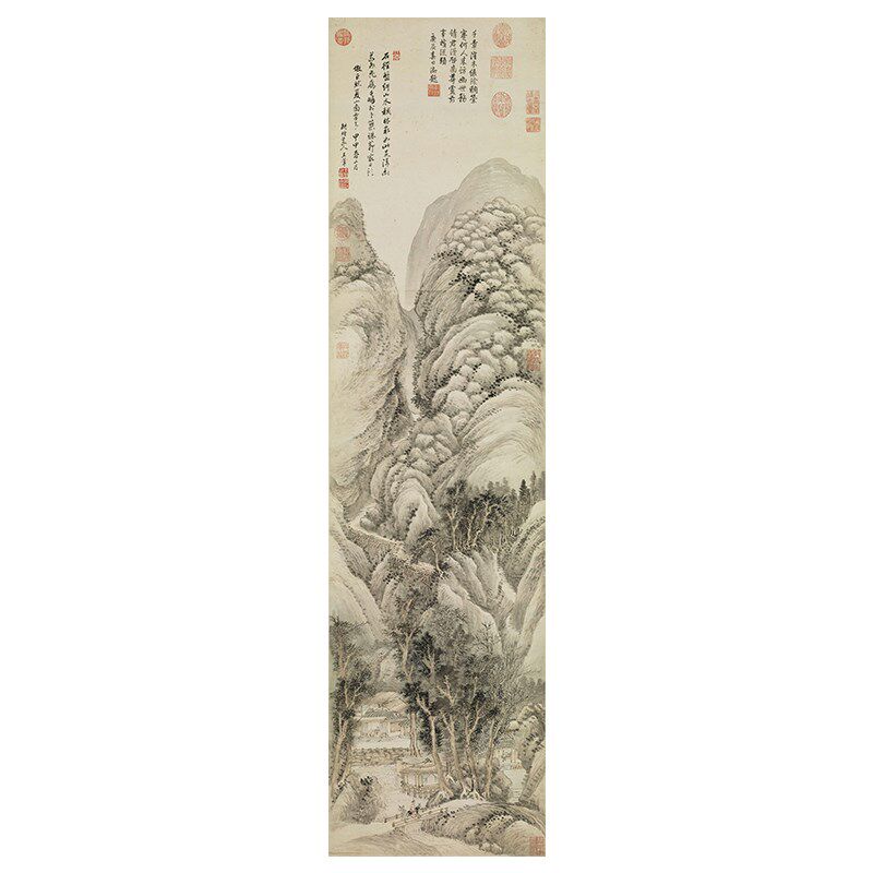 王翚仿巨然夏山图代王山水画临摹范本装饰画艺术绢布画心
