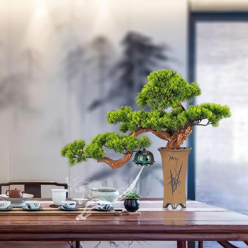仿真迎客松树盆景栽罗汉松绿植家居玄客厅酒店饰品