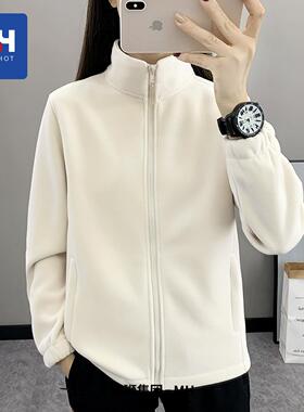 唐狮集团MH摇粒绒外套女2025新款爆款秋冬白色加绒厚毛绒抓绒卫衣