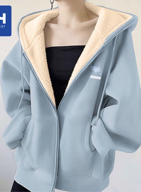 唐狮集团MH羊羔绒外套女2025新款冬季学生运动上衣加厚连帽卫衣女