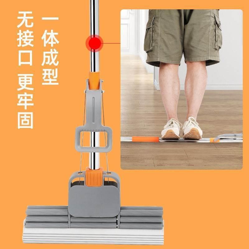 坚固一体杆胶棉拖把不锈钢杆双滚轮式挤水家用免手洗吸水墩布地拖图片