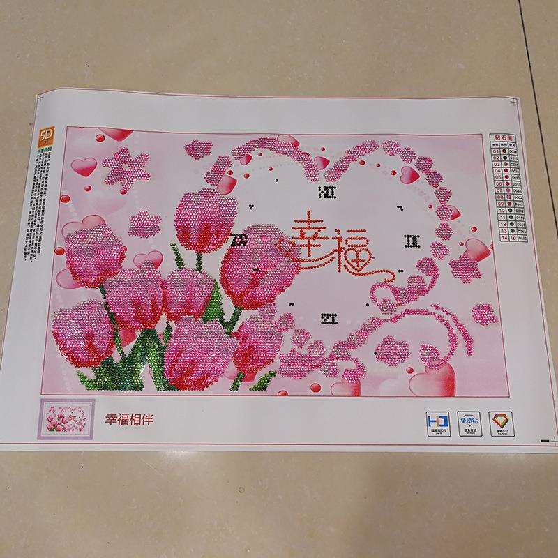 5D钻石画成品图幸福相伴百合花满钻纯手工贴十字绣现货出售钟表