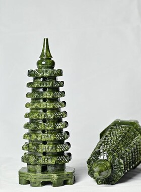 天然绿色玉石文昌塔9九层十三层文昌塔客厅办公桌书房摆设