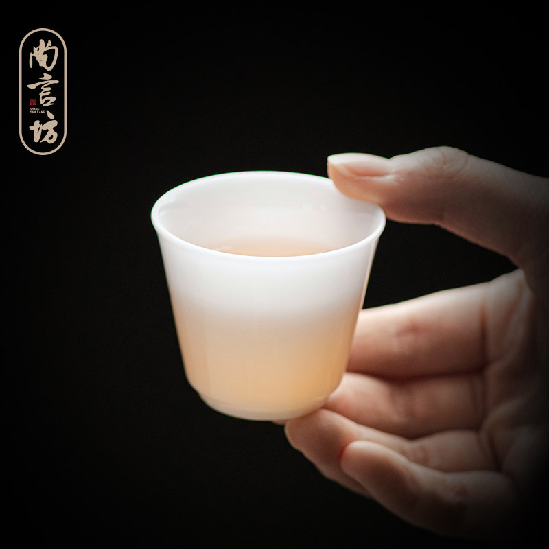 尚言坊严选冰冻玉瓷沉香杯白瓷小茶杯羊脂玉功夫杯子品茗手工图片