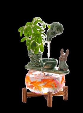 新天泉循环流水生财招财景观鱼缸家居办公室客厅业乔迁礼品