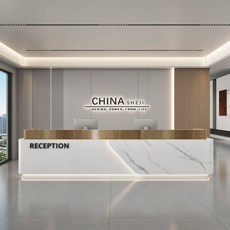 公司办公室前台接待台酒店服务台前台桌岩板大理石吧台收银台