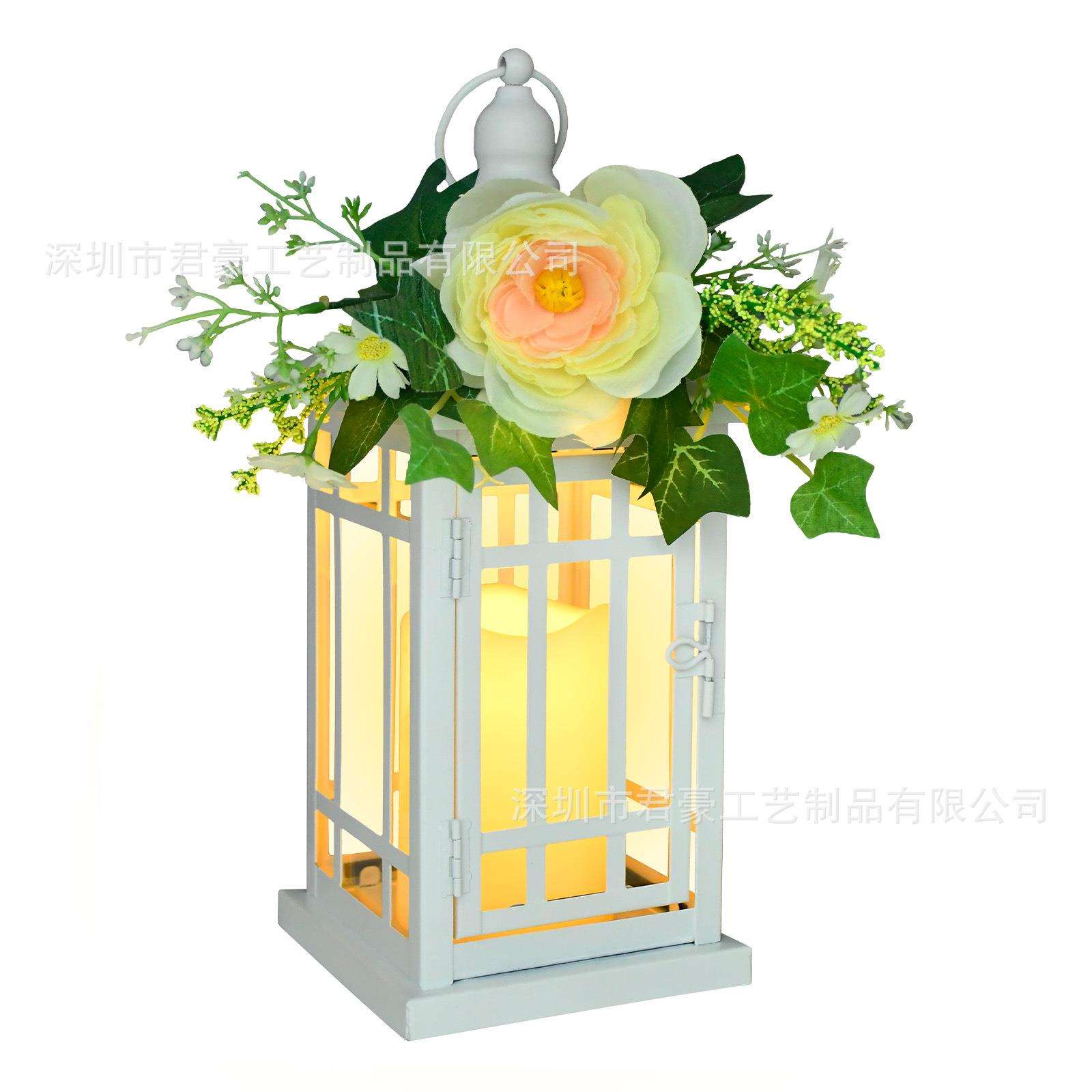 2024跨境情人节蜡烛灯复古纯白户外悬挂小夜灯仿真百合桌面手提灯