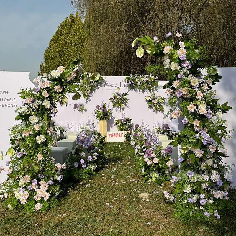 紫色婚庆地排花森系装饰花排路引花婚礼舞台背景装饰假花仿真花艺