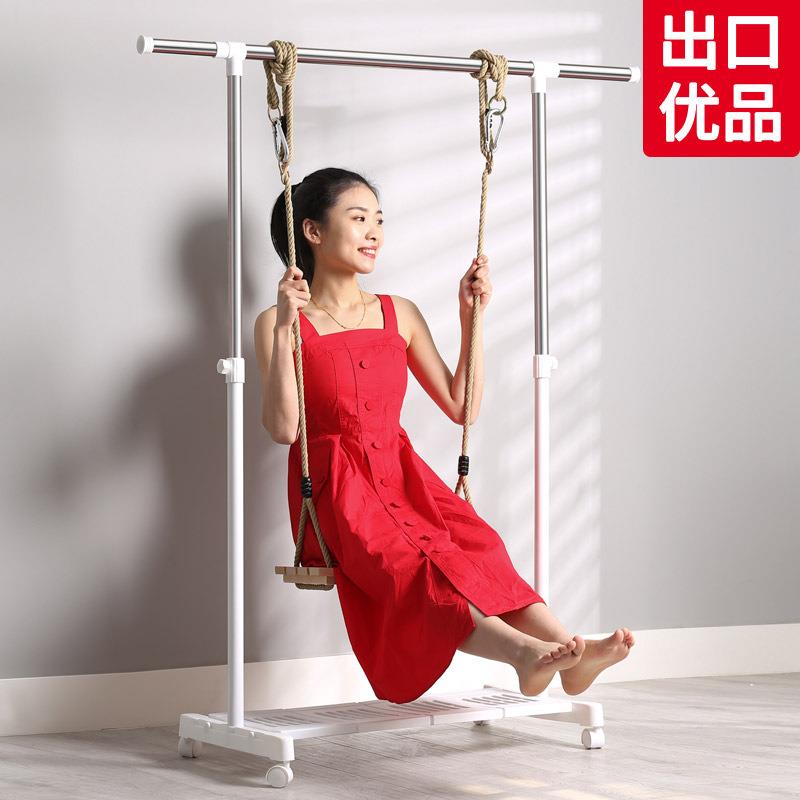 室内伸缩晾 衣架落地移动单杆 式小折叠凉挂简易衣杆家用阳台杆子