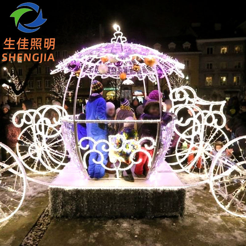 圣诞鹿拉车造型灯 发光雪橇车酒店场景布置铁艺鹿圣诞节装饰灯