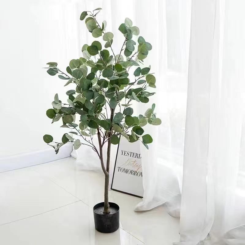 仿真尤加利树厂家直销仿真绿植金钱树落地假树盆栽北欧款绿植盆栽